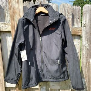 Smith Black and Grey Striped Fleece Hooded Coat L